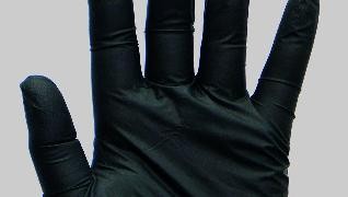 Hand mit schwarzem Handschuh